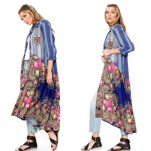 NWOT- Aratta Veronica Blue and Pink Floral Maxi Dress Size Large